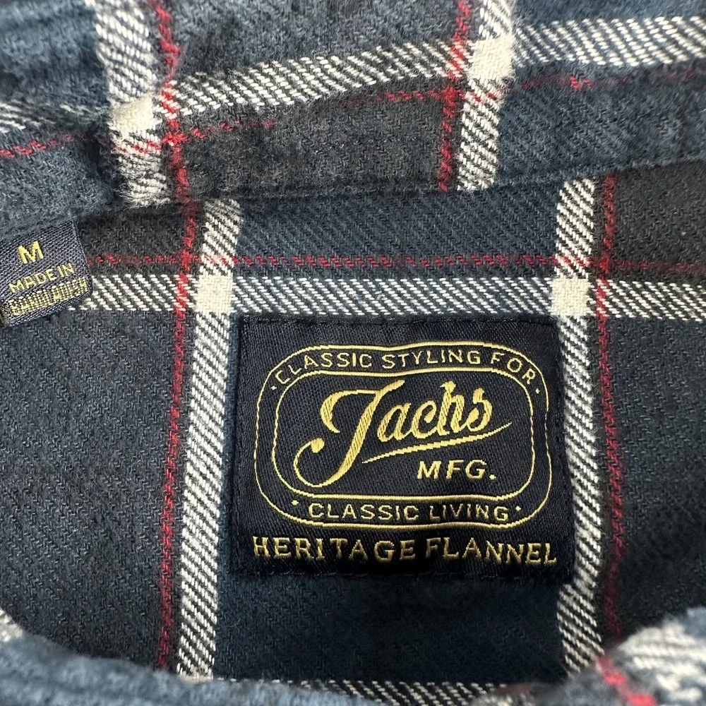 Jachs Heritage Flannel Shirt Mens M Plaid Blue Red White 100% Cotton Heavyweight
